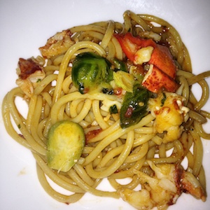 Bucatini with lobster and Brussels sprouts